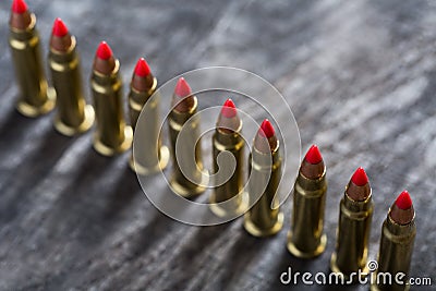 Cartridges ranked with red tip Stock Photo