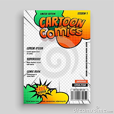 Cartton comic magazine cover design template Vector Illustration