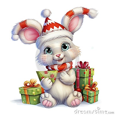 Cartton Rabbit at the christmas party on a white background Stock Photo