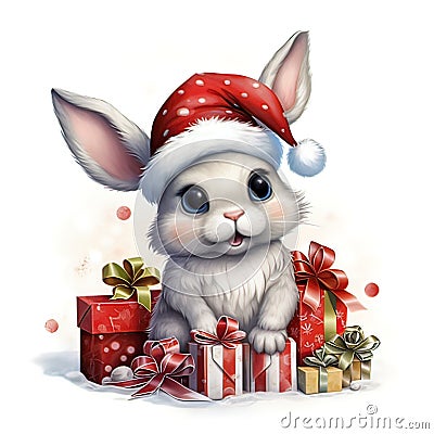 Cartton Rabbit at the christmas party on a white background Stock Photo