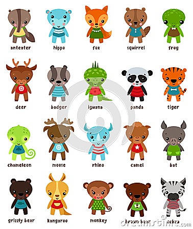 Cartton smiling animal kids Vector Illustration