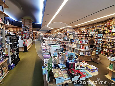 Carturesti library indoor at mall Afi Palace Cotroceni in Bucharest Editorial Stock Photo
