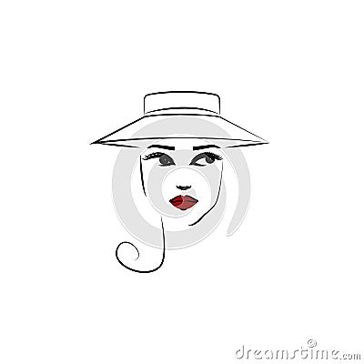 Cartwheel hat, girl icon. Element of beautiful girl in a hat icon for mobile concept and web apps. Thin lin Cartwheel hat, girl ic Stock Photo