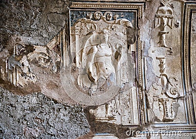 Carved ceiling details in bathhouse remains, Scavi Di Pompei Editorial Stock Photo