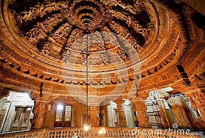 Carved ceiling of Jain temples in Rajasthan Stock Photo