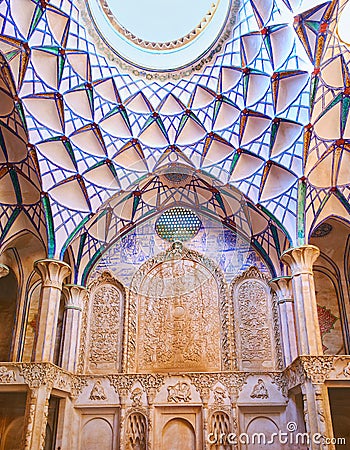 Carved details of Borujerdi Historical House interior, Kashan, Iran Editorial Stock Photo