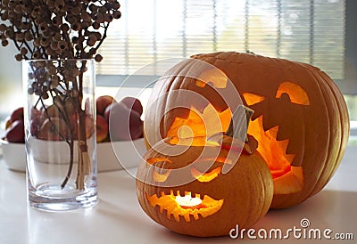 Carved halloween pumpkin Stock Photo