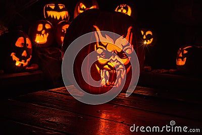 Carved Halloween Pumpkins Stock Photo