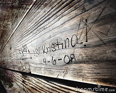 Carved Love Writing On Wood Stock Photo