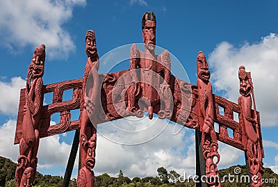 Carved Maori totem in Paihia Editorial Stock Photo