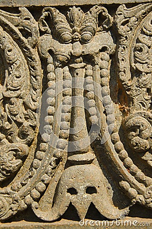 Carved pillar displayed at the fort, Bidar, Karnataka Stock Photo