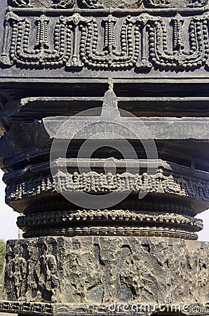 A carved pillar, thoranan arches, Warangal Fort, Warangal, Telangana. Stock Photo