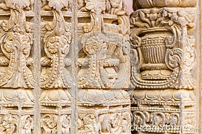 Carved pillars at Chand Baori Stock Photo
