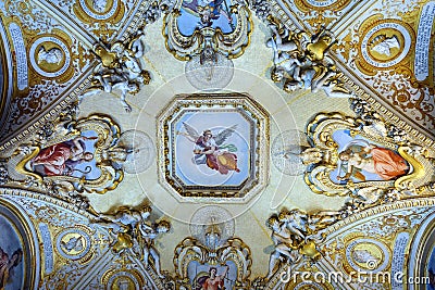 Carved Plaster and Fresco Ceiling, Palazzo Pitti, Florence Editorial Stock Photo