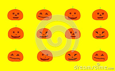 Carved pumpkin with different expressions Cartoon Illustration