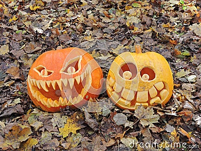 Carved pumpkins Stock Photo