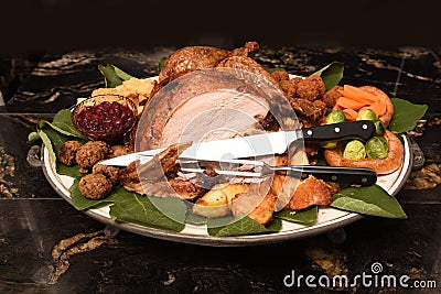 Carved Roast Turkey Stock Photo