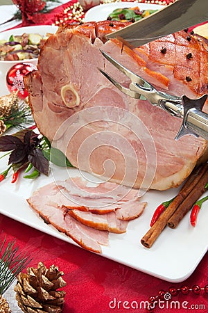 Carved Roasted Spiced Ham Stock Photo