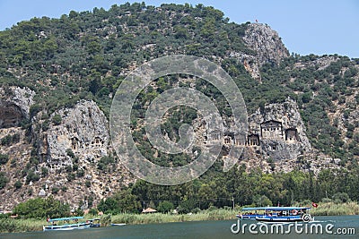 Carved rock graves, Dalyan Editorial Stock Photo