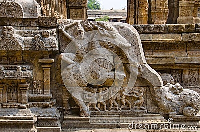 Carved staircase of Airavatesvara Temple, Darasuram, near Kumbakonam, Tamil Nadu, India. Stock Photo