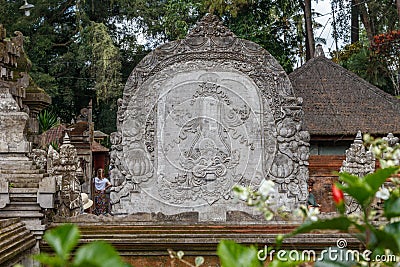 Carved stone at Balinese Hindu Temple Pura Tirta Empul, Tampaksiring, Bali, Indonesia. Stock Photo