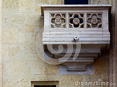 stone balustrade and balcony in frontal elevation carved stone latticework Stock Photo