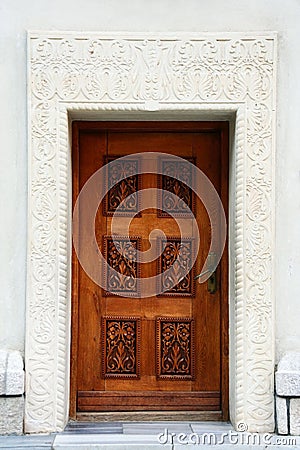 Carved stone wall door Stock Photo