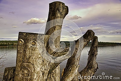 Carved tree trunk in Transfer Beach, taken in Ladysmith, BC, Can Stock Photo