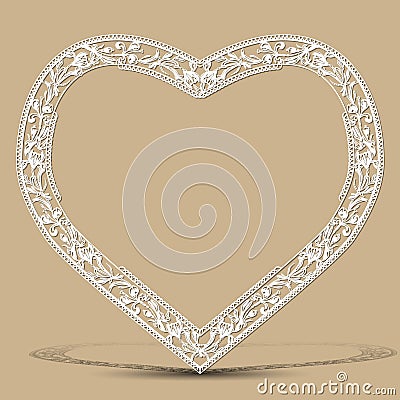 Carved vintage frame shape of heart with shadow Vector Illustration