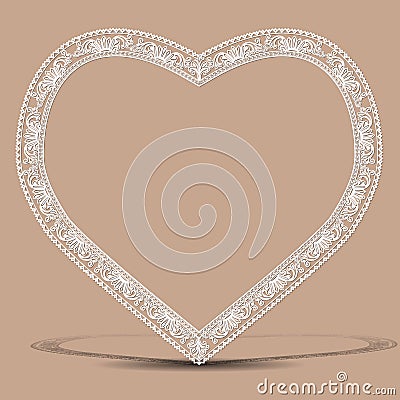 Carved vintage frame shape of heart with shadow Vector Illustration