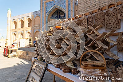 Carved wooden bookends, Khiva Khorezm region, Uzbekistan. Stock Photo