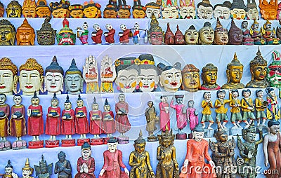 The carved wooden Buddhist souvenirs, Ava Stock Photo