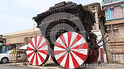 Carved Wooden Chariot of Sri Ranganathaswamy Temple, Srirangam, Trichy, Tamil Nadu Editorial Stock Photo