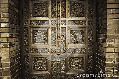 Carved wooden doors Stock Photo