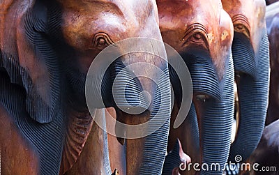 Carved wooden elephants Stock Photo