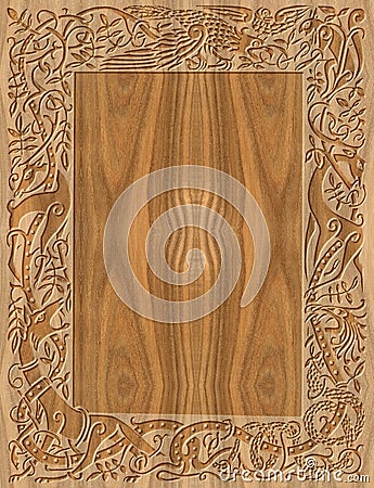 Carved wooden frame celtic style Stock Photo