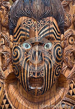 Carved wooden Maori Board Editorial Stock Photo