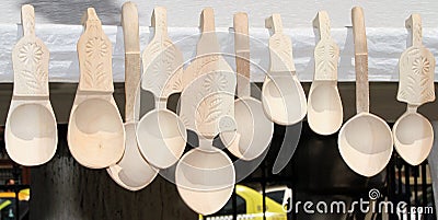 Carved wooden spoons Stock Photo