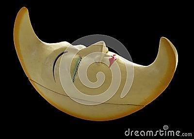 Carved wooden yellow moon Stock Photo