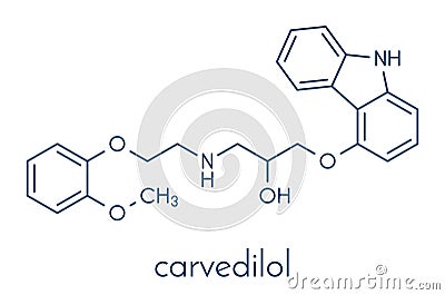 Carvedilol congestive heart failure drug molecule. Skeletal formula. Vector Illustration