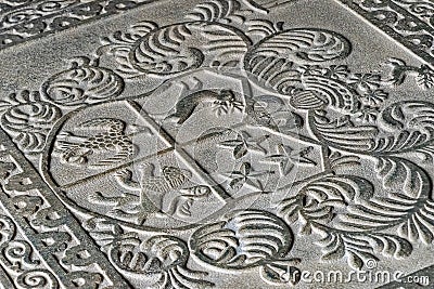 Carving of a cost of arms on a grave in the dutch church at Galle Editorial Stock Photo