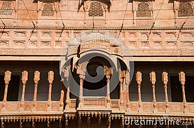 Carving details of the balcony located at the Junagarh Fort, Bikaner, Rajasthan, India Stock Photo