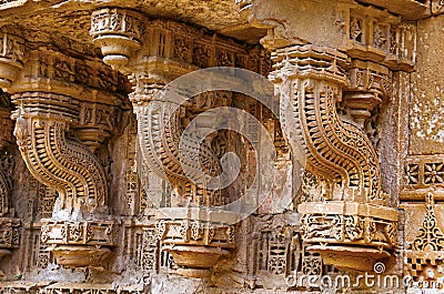 Carving details on the outer wall of Sai Masjid Mosque, Ahmedabad, Gujarat Stock Photo