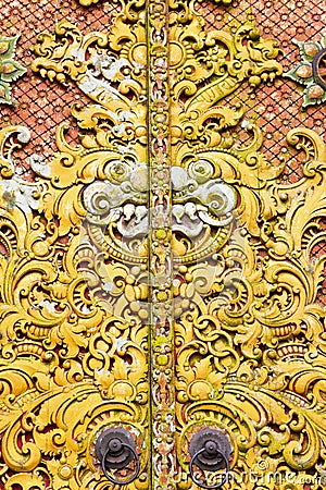 Carving on Door at Pura Ulun Danu Batur, Bali Stock Photo