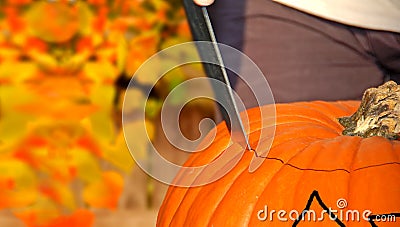 Carving Halloween Pumpkin Stock Photo
