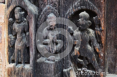 Carving of Hanuman Dhoka at Kathmandu Durbar Square Nepal Stock Photo