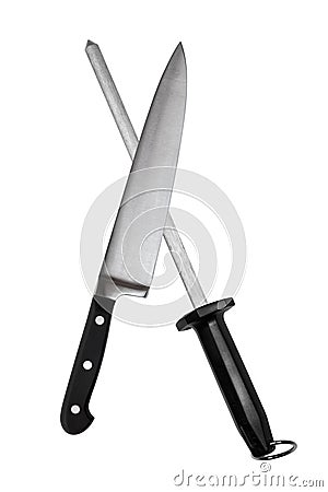 Carving Knife and Sharpening Steel Stock Photo