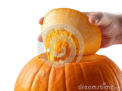 Carving a pumpkin for Halloween. Stock Photo