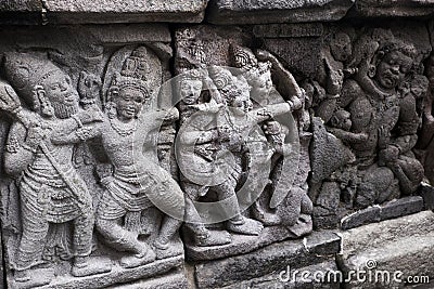 Carving Relief In Prambanan Temple, Indonesia Stock Photo