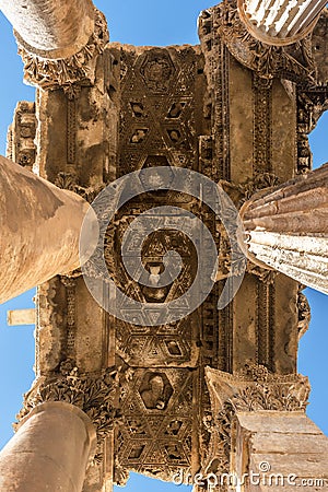 The ceiling of Temple of Bacchus, Heliopolis Roman ruins, Baalbek, Lebanon Editorial Stock Photo